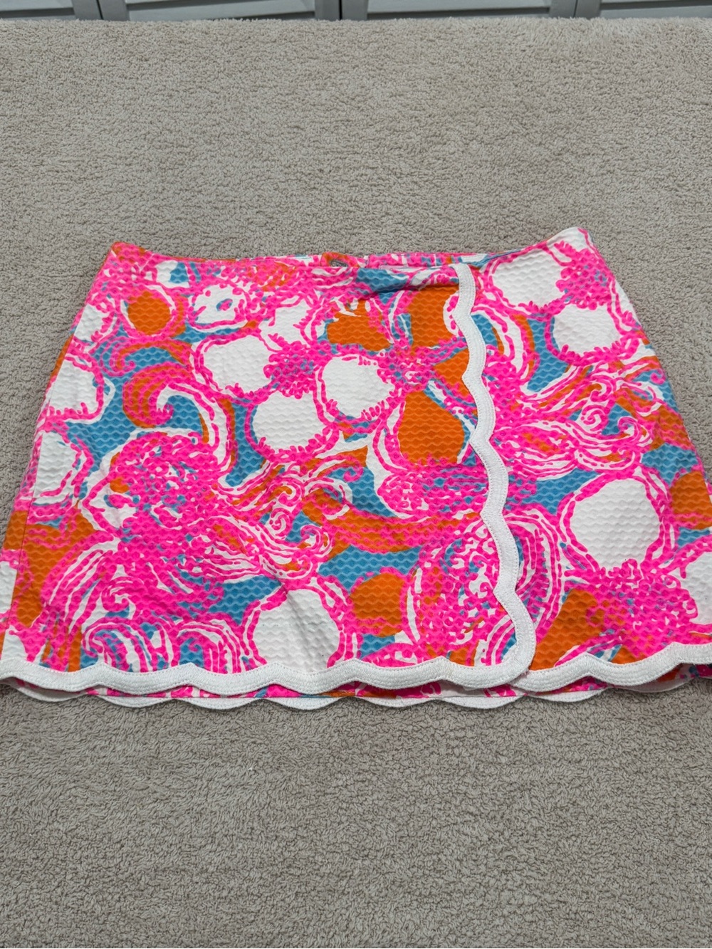 Lilly Pulitzer Waffle Knit Scallop Hem Skort Pink Orange Size 6
